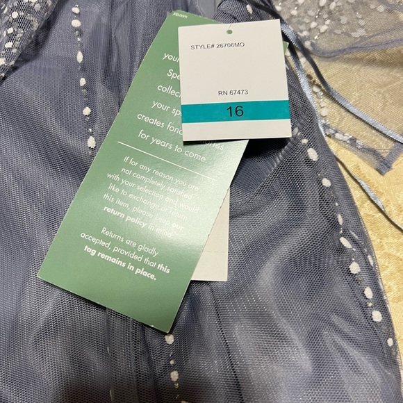 J. Taylor Elegant Blue Dress with Sheer Overlay color Chambray Muse size 16 NWT - Picture 8 of 14